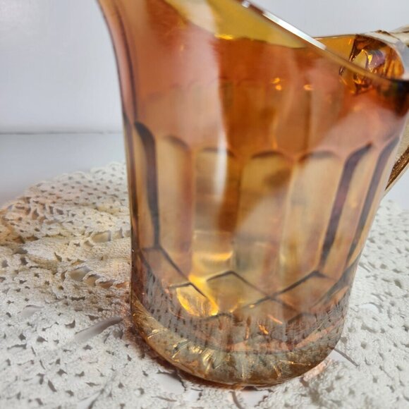 Carnival Glass Pitcher Creamer Amber Colour Fluted Design Milk Pitcher Vintage - Picture 9 of 10